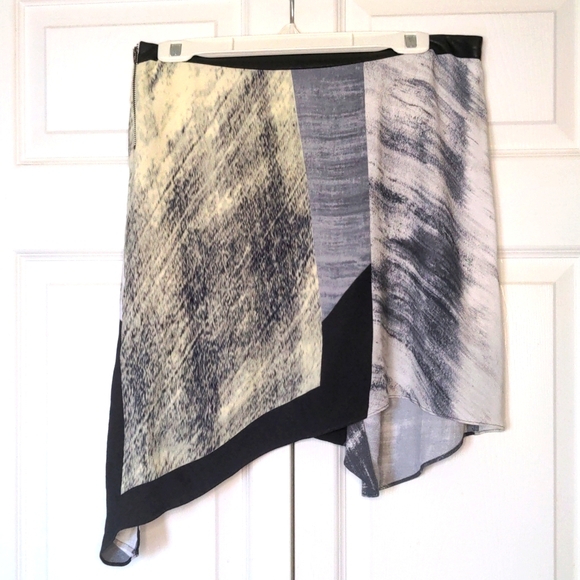 Helmut Lang Asymmetric Grey, White and Yellow Printed Skirt - Picture 7 of 10